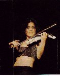 [Vanessa with bare midriff, playing electric violin, sexy]